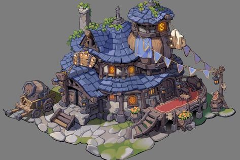 Cardboard Art Sculpture, Witchy House, Dragon House, Props Concept, Cartoon House, Building Concept, Building Art, Fantasy House, D&d Dungeons And Dragons