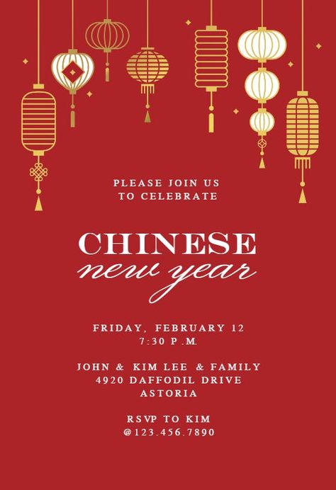 Chinese New Year Invitation Card, Chinese New Year Promotion Design, Chinese New Year Card Design, Cny Greeting Card, New Year Invitation Card, Chinese New Year Invitation, New Year Invitation Template, Cny Design, Chinese Theme Parties