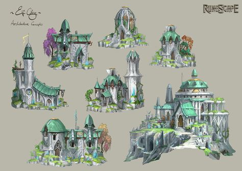 Elf Buildings, Neil Richards on ArtStation at https://www.artstation.com/artwork/lVLQJ Minecraft Elven, Building Concept Art, Fantasy Builds, Elvish Style, Elf City, Elven City, Concept Art Landscape, Fantasy Buildings, Fantasy Houses