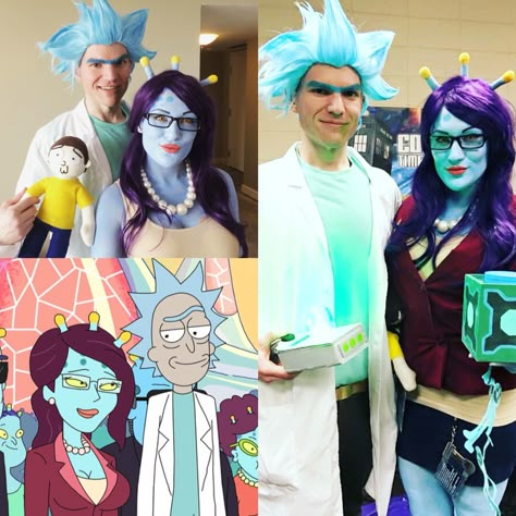 Rick and Unity from Rick and Morty! #couplescosplay #cosplay #rickandmorty #ricksanchez #unity Rick And Unity, Unity Rick And Morty, Rick And Morty Cosplay, Rick And Morty Costume, Morty Costume, Halloween Couple Costumes, Cosplay Couple, Halloween School Treats, Couples Cosplay