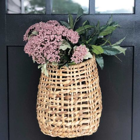 Front Door Hanging Basket, Door Hanging Basket, Window Baskets, Hanging Wicker Baskets, Craftsman Front Doors, Water Hyacinth Basket, Front Door Baskets, Hyacinth Basket, Window Box Flowers