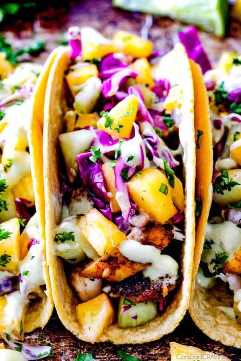 Blackened Fish Recipes, Tilapia Fish Tacos, Cucumber Slaw, Cilantro Lime Shrimp Tacos, Fish Tacos Tilapia, Tilapia Tacos, Blackened Fish Tacos, Pineapple Cucumber, Blackened Fish