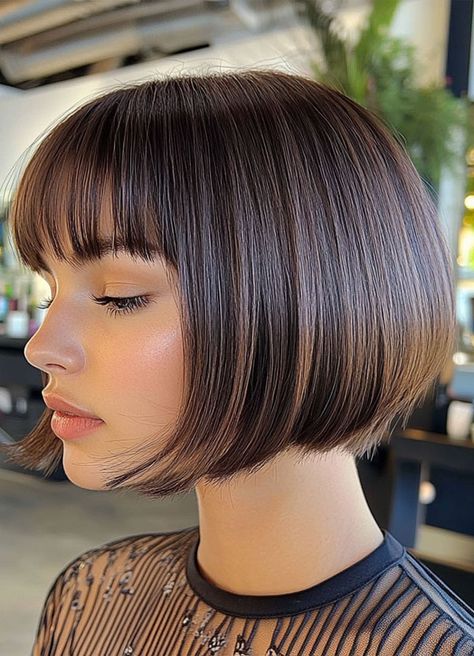 36 Stylish Bob Haircuts with Fringe for a Fresh Look Full Fringe Bob, Brown Bob With Fringe, Wide Fringe Bob, Graduated Bob With Fringe, Bubble Bob, Sweeping Fringe Bob, 1920s Bob With Bangs, Brunette Bob, Rich Brunette