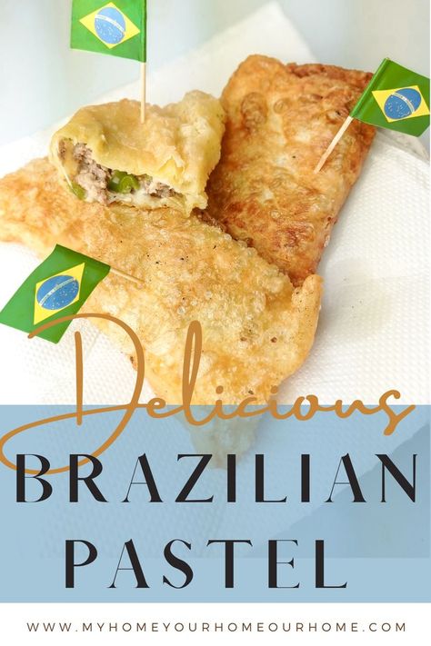 Brazilian pastel is a favorite snack for toddlers, kids, and adults. The entire family will love eating this fried meat pastry. | lunch | dinner | snack | fried pastry | meat pastry | Brazilian food | Brazilian recipes | food from Brazil | recipes from Brazil | comida | pastel | Brazilian Pastel Recipe, Food From Brazil, Brazilian Pastel, Meat Pastry, Brazilian Food Traditional, Snack For Toddlers, Brazil Recipes, Fried Pastry, Fried Meat