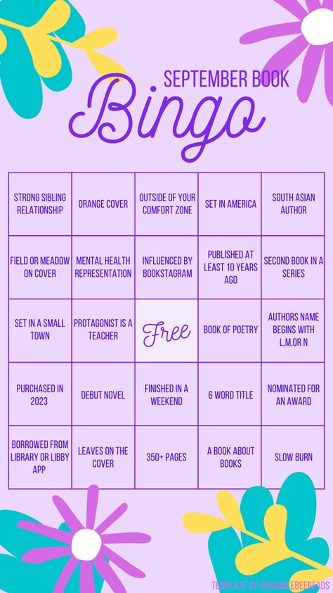 Use this bright and fun Bingo template for your September Reads! Self Care Bingo, Book Bingo, Custom Bingo Cards, Bingo Card Template, Free Bingo Cards, Bingo Template, Art Therapy Projects, Science Research, Health Activities