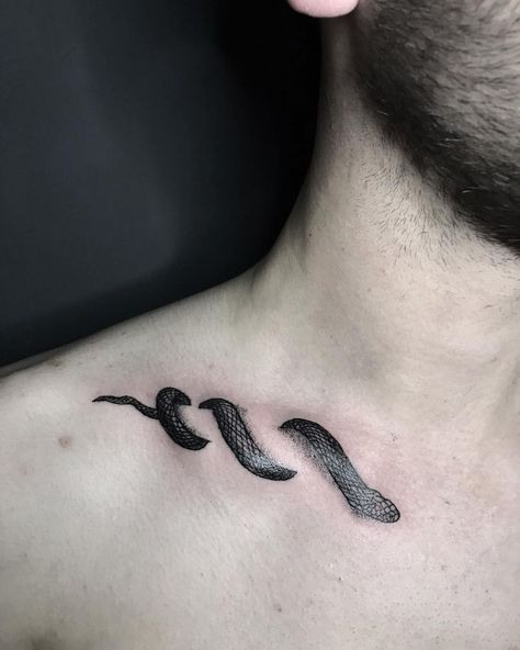 There are many different reasons why people get snake collarbone tattoos. Some people get them for symbolic reasons, as the snake is often associated with Snake On Collarbone, Snake Tat On Collar Bone, Snake Wrapped Around Collar Bone Tattoo, Snake Around Collar Bone Tattoo, Snake Coming Out Of Skin Tattoo, Collar Bone Tattoo For Men, Minimalist Cat Tattoo, Small Snake Tattoo, Tattoo Name Fonts