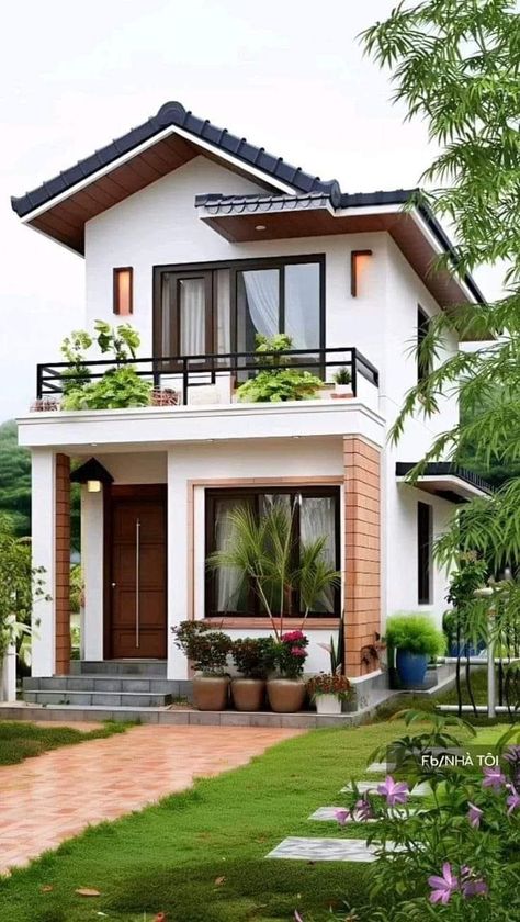 Small House Inspo Exterior, Home Exterior Small House, Cute Small Home Exterior, Fancy Small House, Modern House Philippines Exterior, Small Cute House Exterior, House Exterior Small Traditional, Village House Design Classic, Small Exterior House Design