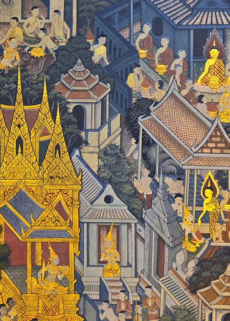 Thai Mural, Thai Architecture, Thai Temple, Wat Pho, Temple Photography, Exhibit Design, Religious Painting, Thai Restaurant, Thai Art