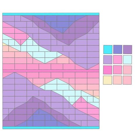 Gradient Quilt Pattern, Interwoven Quilt Pattern, Quilting Designs Patterns Ideas, Pastel Quilts, Gradient Quilt, Purple Landscape, Quilt Colors, Purple Quilt, Mountain Quilts