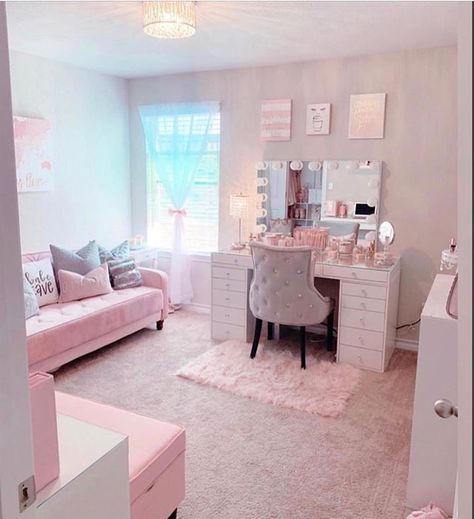 #homedecor” Beauty Rooms, Pink Furniture, Perfect Aesthetic, Pink Bedroom Decor, Pink Room Decor, Makeup Room Decor, Bedroom Decor For Teen Girls, Beauty Room Decor, Cute Bedroom Ideas