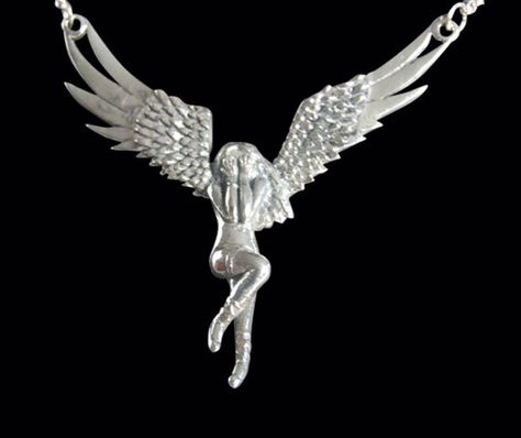 fallen angel necklace Angel Necklace Aesthetic, Wings Necklace Angel, Elegant Winged Silver Necklace, Elegant Silver Necklace With Angel Wings, Angel Necklace Silver, Silver Falls, Silver Jewellery Online, Angel Necklace, Biker Rings