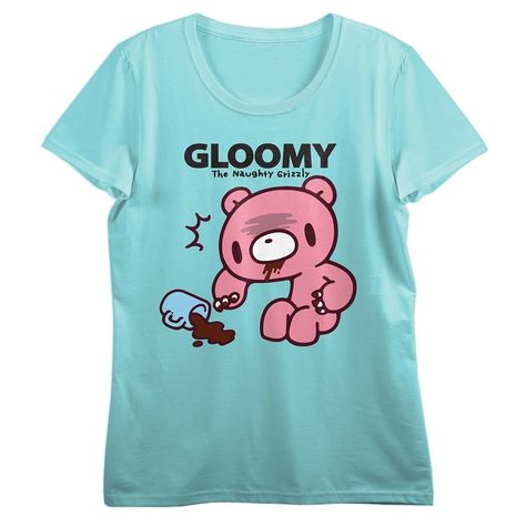 Celebrate the world of Gloomy Bear with this women's mint crew neck short sleeve t-shirt, featuring a quirky image of Gloomy Bear gesturing towards a spilled coffee mug, adding a playful touch to your wardrobe. Crafted from comfortable cotton, this shirt ensures ease of care with its machine-washable fabric. Express your love for the iconic Gloomy Bear series with this officially licensed tee that combines style and comfort effortlessly. Kawaii Core Clothes, Gloomy Bear Outfit, Cute Core Clothes, Scene Shirts, Weirdcore Shirt, Gloomy Bear Shirt, Silly Shirts, Cutecore Clothes, Gloomy Bear