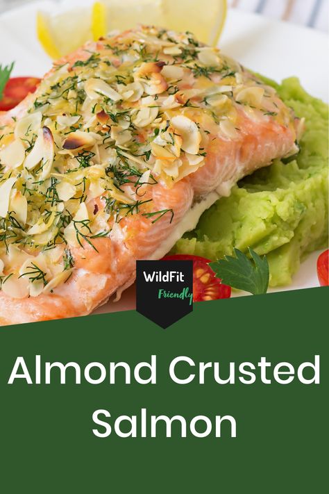 Wildfit Spring Recipes, Wildfit Recipes, Herb Crusted Salmon Recipes, Honey Dijon Pecan Crusted Salmon, Salmon Almondine, Wild Caught Salmon Recipes, Cheesecake Factory Herb Crusted Salmon Recipe, Almond Crusted Salmon, Delicious Salmon Recipes