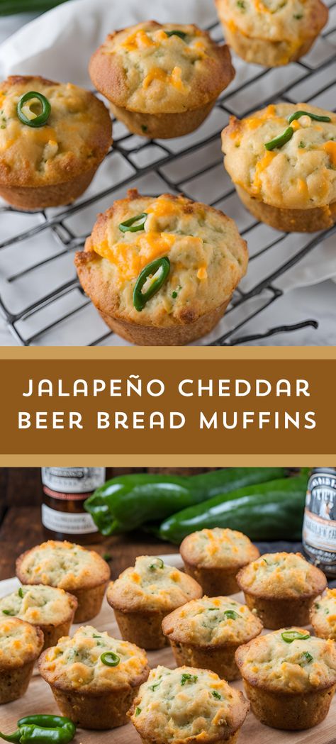 🍞 These Jalapeño Cheddar Beer Bread Muffins are a spicy twist on a classic favorite! Loaded with shredded cheddar cheese, diced jalapeños, and the unique flavor of beer, these muffins are perfect for brunch, picnics, or anytime snacking. Easy to make and bursting with flavor, they’ll be a hit with everyone!#myskinnyrecipes  #BeerBread #Muffins #SpicySnacks 🍺🧁 Diced Jalapeno Recipes, Jalapeño Cheddar Beer Bread, Flavored Bread Recipes Savory, Unique Bread Recipes, Jalapeño Muffins, Beer Muffins, Beer Bread Muffins, Cheddar Beer Bread, Muffins Savory