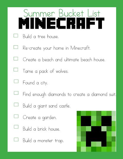 FREE SUMMER BUCKET LIST FOR MINECRAFT (Instant Download) | Free Homeschool Deals © Minecraft Challenges Building, Minecraft What To Build List, Minecraft Bucket List, Minecraft Survival List, Minecraft Survival To Do List, Minecraft Goals List, Minecraft Building List, Minecraft Challenges Ideas, Minecraft To Do List