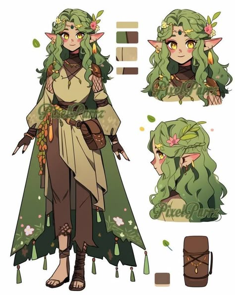 Druid Dnd Character Concept, Dnd Character Design Female Elf, Elf Druid Female, Fae Oc, Plant Character, Druid Witch, Fantasy Ocs, Dnd Druid, Elf Drawings