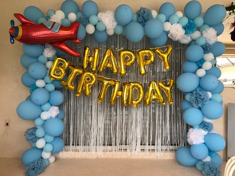 Airplane Balloon Arch, Pom Pom Arch, Airplane Birthday Decorations, Baby Boy Birthday Decoration, Handmade Cards For Friends, Airplane Party Decorations, Airplane Birthday Party Decorations, Birthday Decorations At Home, 2nd Birthday Boys