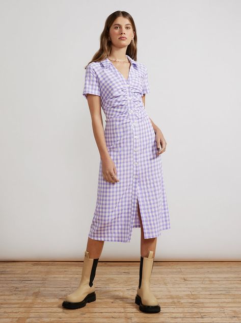 Janelle Lilac Check Seersucker Shirt Dress | KITRI Studio Gingham Shirt Dress, Seersucker Shirt, Embrace It, Big Shirt, Seersucker Dress, Gingham Shirt, Dress Crafts, Lavender Purple, Chunky Boots