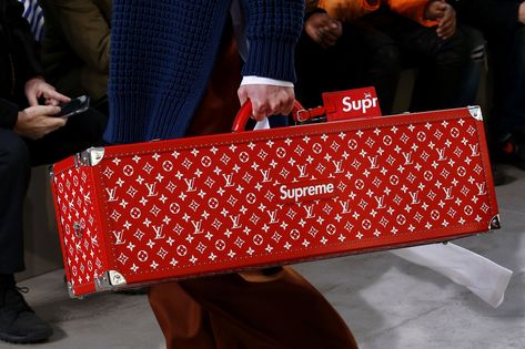 Louis Vuitton Supreme, Big Men Fashion, Brand Collaboration, Signature Print, Harpers Bazaar, Big Men, Louis Vuitton Bag Neverfull, High End Fashion, Pop Up Shop