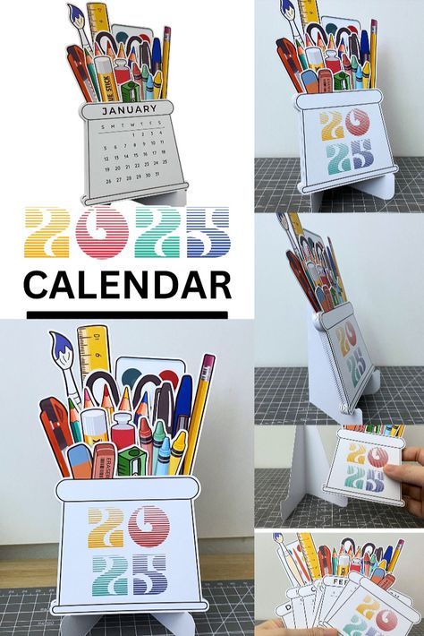 Stacked Calendar 2025 Diy Cricut Desk, Calendrier Cricut, Diy Desk Calendar, Mini Desk Calendar, Silhouette Tutorials, Diy Desk, Diy Cricut, Desk Calendars, Calendar Template