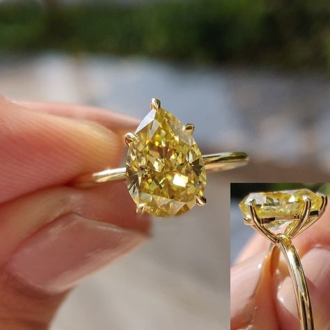 Yellow Sapphire Ring Engagement, Radiant Engagement, Pear Cut Diamond Ring, Canary Diamond, Radiant Engagement Rings, Yellow Sapphire Rings, Single Stone Ring, Ring Proposal, Pear Ring