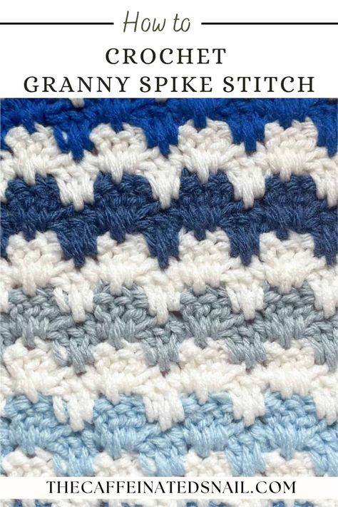 The Crochet Granny Spike Stitch is a variation of the granny cluster stitch, but without big holes! Perfect for blankets and cardigans. Granny Spike Stitch Blanket, Granny Stitch Blanket, Granny Spike Stitch, Spike Stitch, Cluster Stitch, Different Crochet Stitches, Granny Stitch, Ripple Stitch, Stitch Blanket