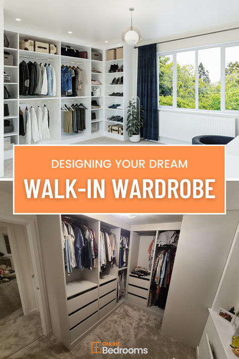 Designing a walk-in wardrobe in a limited or awkwardly shaped space can feel challenging. With the rising house prices and reduced livable square footage, it has never been more true: every inch really counts. And, of course, maximising functionality without compromising on style becomes a priority that requires careful planning. In this guide by Online Bedrooms, you’ll find all the tips you need to know for a walk-in wardrobe design that is stunningly beautiful, functional, and timeless. Small Closet Remodel, Walk In Wardrobes, Walk In Wardrobe Design, Box Room, House Dressing, Closet Remodel, Small Closet, Walk In Wardrobe, Wardrobe Design