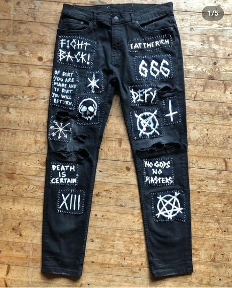 Crust Punk Pants, Alt Pants, Patched Jeans Diy, Crust Pants, Punk 80s, 80s Pants, Goth Pants, Punk Jeans, Diy Pants