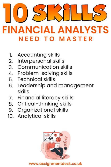 Here are 10 skills financial analysts need to master to improve. For more information visit the link. Management Skills Leadership, Accounting Education, Financial Literacy Lessons, Analytical Skills, Brand Marketing Strategy, Assignment Writing, Financial Analyst, Interpersonal Skills, Business Leadership