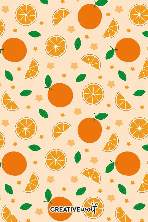 Cute Oranges and Flowers Seamless Pattern Wallpaper, with Pastel Orange Background Cute Orange Wallpaper, Pastel Orange Background, Fruit Wallpaper Pattern, Trendy Wallpaper Pattern, Fruity Design, Paper Background Design, Yellow Theme, Pastel Orange, Snoopy Wallpaper