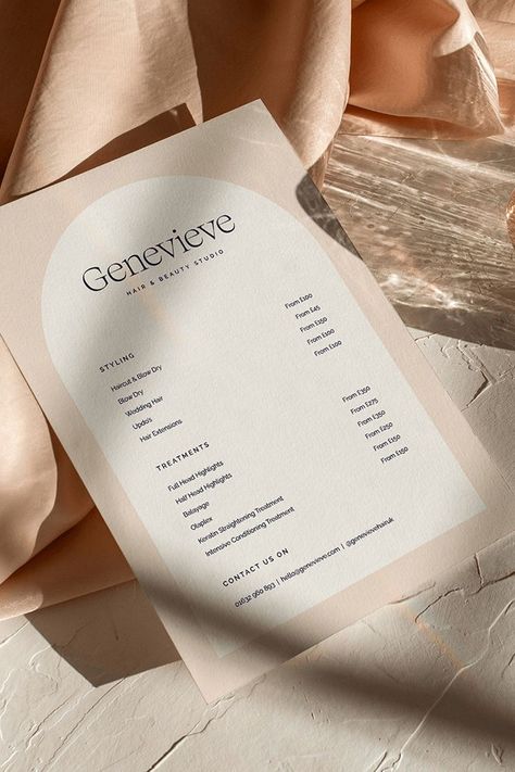 Modern boho beauty salon branding london Beauty Graphic Design, Hair Salon Price List, Price List Design, Salon Price List, Salon Logo Design, Brand Logo Design, Beauty Salon Logo, Logo Design Inspiration Branding, Salon Interior Design