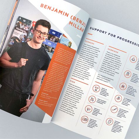 Course Prospectus Design, Prospectus Design Layout, College Prospectus Design, College Ads, Prospectus Design, College Prospectus, School Prospectus, Indesign Layout, 6th Form