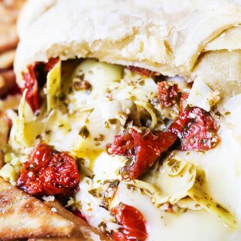 Savory Baked Brie - The Best Party Food! - Pip and Ebby Baked Brie In Puff Pastry Savory, Savory Brie Recipes, Savory Baked Brie, Recipe With Pesto, Gf Thanksgiving, Pip And Ebby, Brie Cheese Recipes, Baked Brie Recipe, Baked Brie Appetizer