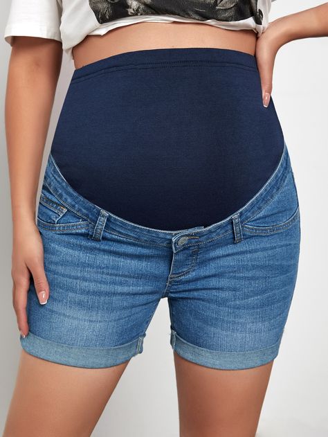 Medium Wash    Denim Colorblock  Embellished High Stretch  Maternity Post Pregnancy Fashion, Casual Denim Pants, Maternity Shops, Maternity Jeans, Maternity Clothing, Women's Shapewear, Shorts Jeans, Maternity Wear, Casual Denim