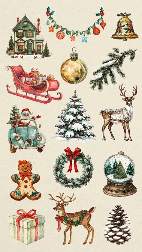 Editable vintage Christmas illustration design element set | premium image by rawpixel.com / ton Vintage Christmas Illustration, Vintage Sleigh, Christmas Illustration Design, Images Noêl Vintages, Snow Globe Christmas, Christmas Collage, Christmas Tree Art, Vintage Christmas Images, Winter Fairy