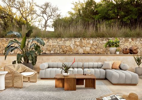 Explore Outdoor | Four Hands Look Book Sectional With Ottoman, Patio Lounge, Outdoor Coffee Tables, Patio Seating, Four Hands, Burke Decor, Lounge Chair Outdoor, Outdoor Lounge, Lounge Sets