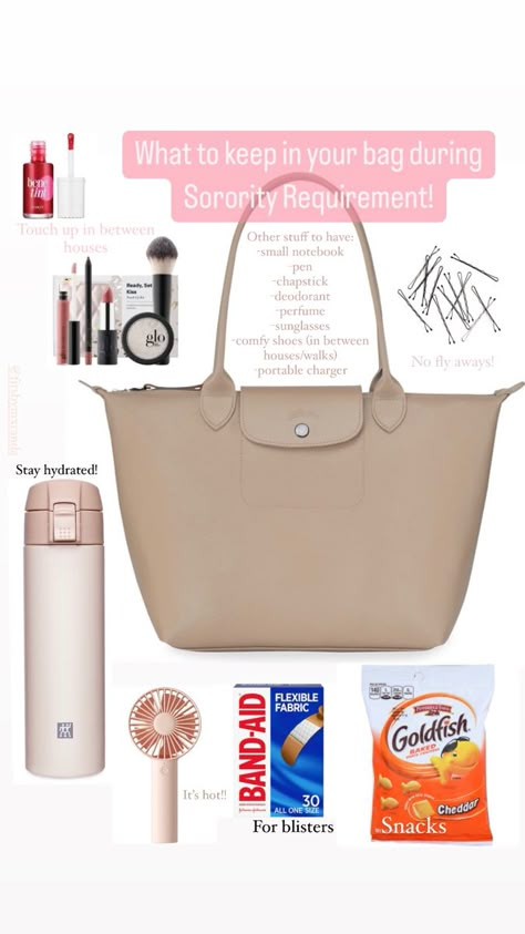 Sorority Rush Bag Essentials, Rush Bag Ideas, Sorority Rush Shoes, Sorority Rush Bag, Sorority Life Aesthetic, Bama Rush Aesthetic, Sorority Recruitment Outfits Round 1, Bama Rush Outfits, Sorority Outfit Ideas