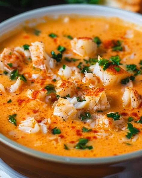 The BEST Crab Bisque Recipe🦀🥣 Recipe Ingredients: 3 tbsp. butter 1 medium onion, finely chopped 2 stalks celery, finely chopped Kosher salt, to taste Freshly ground black pepper, to taste 1 tsp. Old Bay seasoning 2 cloves garlic, minced 2 tbsp. tomato paste 3 tbsp. flour 4 c. fish stock (or low-sodium vegetable broth) 1 c. dry white wine 1 bay leaf 1/2 c. heavy cream 1 lb. lump crab meat Freshly chopped parsley, for garnish Directions: In a large, heavy pot over medium heat, melt butter. Add onion and celery, cooking until softened, about 5 minutes. Season with salt, pepper, and Old Bay seasoning. Stir in minced garlic and tomato paste, cooking until the garlic is aromatic and the vegetables are well-coated, about 2 minutes. Sprinkle flour over the vegetables, cooking until the flour is Argentinian Shrimp, Crab Bisque Recipe, How To Make Lobster, Seafood Bisque Recipe, Lobster Bisque Recipe, Cream Based Soups, Bisque Soup Recipes, Lobster Bisque Soup, Bisque Soup