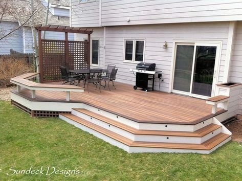 ground level deck designs Backyard Deck Ideas Ground Level, Deck Ideas Ground Level, Low Deck Designs, Ground Deck, Backyard Deck Ideas, Small Backyard Decks, Two Level Deck, Ground Level Deck, Deck Landscaping