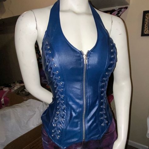 Hand Wash Cold With Spandex For Softest, Stretchiest,Sexiest Fit Zipper Front 37% Poly 3% Spandex 60% Rayon Halter Corset, 2000s Clothing, Pink Long Sleeve Blouse, Blue Crop Top, Distressed Shirt, Blue Crop Tops, Boho Blouses, Boho Women, Fit N Flare Dress