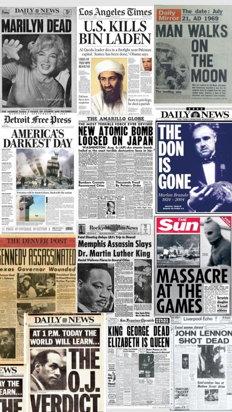 iconic headlines 📸 Newspaper Wall, History Major, Dead Man Walking, Newspaper Headlines, Bin Laden, Headline News, Future Classroom, Dead Man, Connect With People