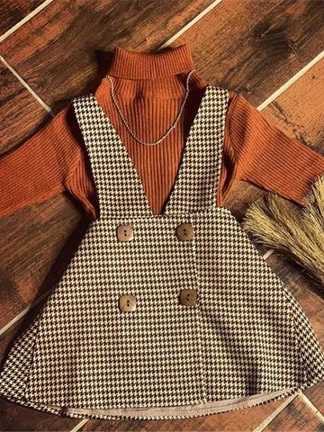 Class Photos, Overall Skirt, Kids Dress Wear, Girl Dress Patterns, Preppy Chic, Baby Clothes Patterns, Kids Frocks, Ribbed Turtleneck, Houndstooth Pattern