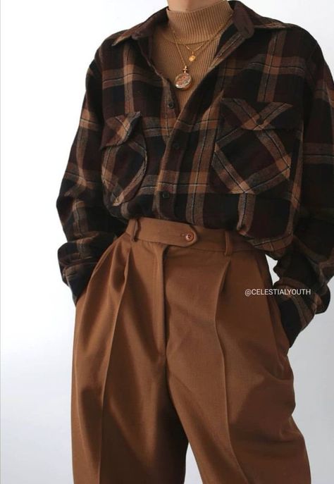 Brown Pants, Dark Academia, A Woman, Plaid, Pants, White, Black, Trousers