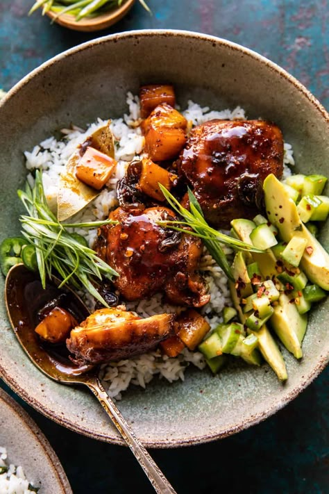 Skillet Chicken Adobo with Coconut Rice | halfbakedharvest.com What Goes Good With Chicken, Chicken Rice Bake, Half Baked Harvest Recipes, Chicken Adobo, Adobo Chicken, Harvest Recipes, Half Baked, Coconut Rice, Half Baked Harvest