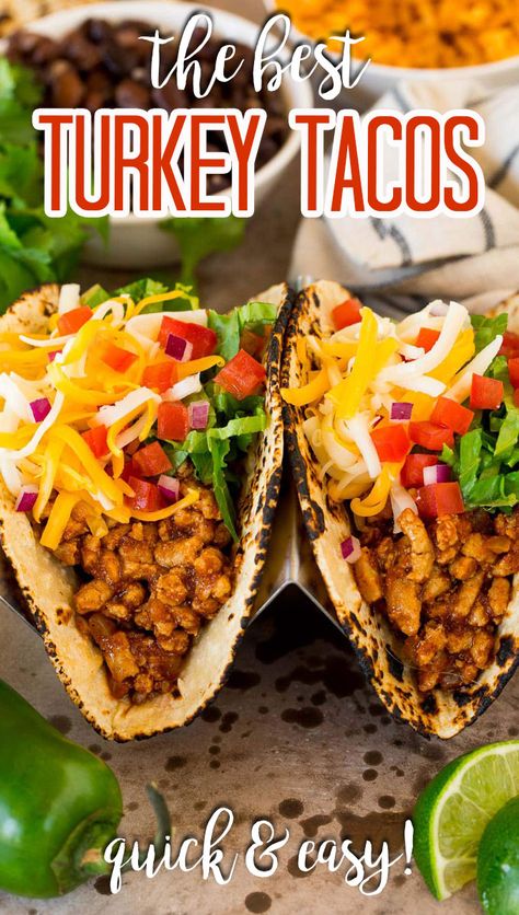 Quick Ground Turkey Recipes, Ground Turkey Taco Recipes, Turkey Tacos Recipes, Healthy Hearty Meals, Ground Turkey Tacos, Healthy Ground Turkey, Taco Dinner, Homemade Spice Mix, Turkey Tacos