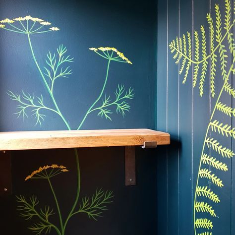 Fern Wall Mural, Fern Mural, Fireplace Mural, Leaf Wall Painting, Hallway Mural, Chalk Mural, Garage Mural, Botanical Mural, Botanical Wall Mural