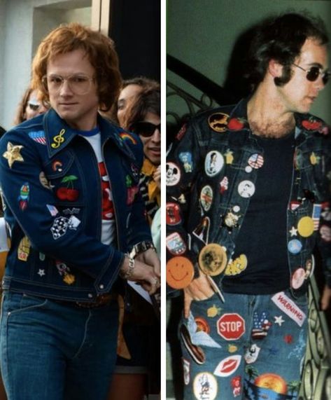 Rocketman Movie Denim Patches Jeans, Music Meister, Comfort Celebrities, Denim Jacket With Patches, Patches Jeans, Rocketman Movie, Jacket With Patches, Patched Denim Jeans, Denim Jacket Patches