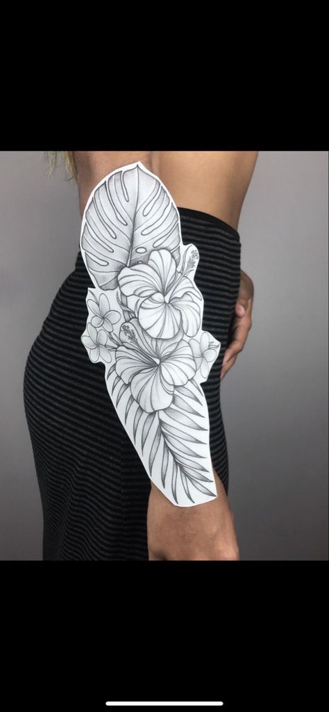 Tattoo Ideas On Paper, Tropical Flower Tattoos, Arm Tattoo Ideas, Tropical Tattoo, Hibiscus Tattoo, Hawaiian Tattoo, Floral Tattoo Sleeve, Plant Tattoo, Pretty Tattoos For Women