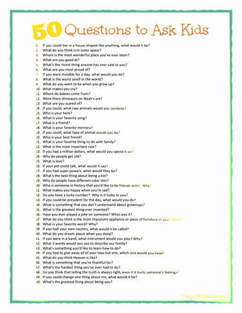 Some great conversation starters here!   50 questions to ask kids {plus free printable} from CrayonFreckles.com Questions To Ask Preschoolers, Questions To Ask Kids, 50 Questions To Ask, Kids Questions, 50 Questions, Au Pair, School Counseling, Positive Parenting, Questions To Ask