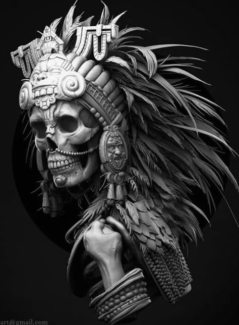 Mayan Skull Tattoo Design, Aztec Skeleton, Mayan Skull, Pile Of Skulls Tattoo, Aztec Skull, Aztec Skull Tattoo, Aztec Queen, Aztec Tattoo Mexican, Aztec Headdress